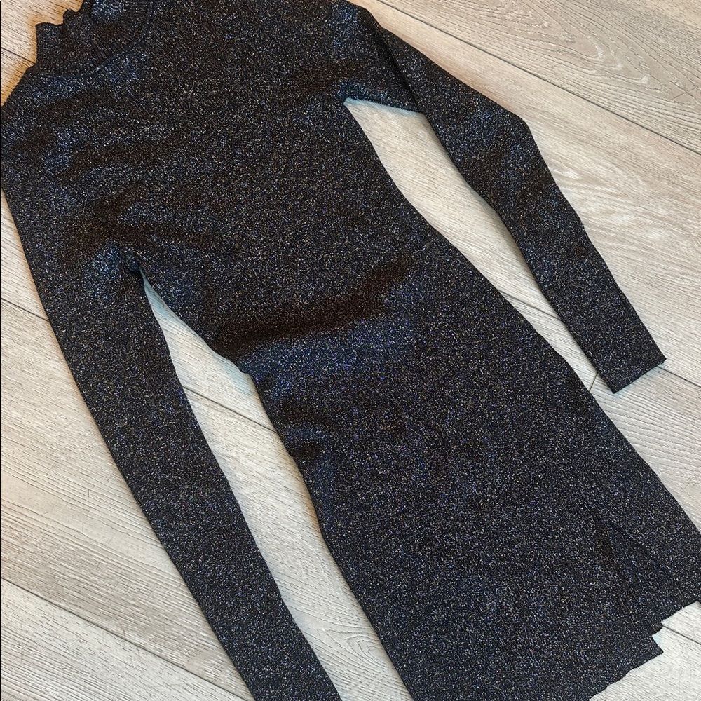 Glitter black sleek sweater mini dress! High neck - S